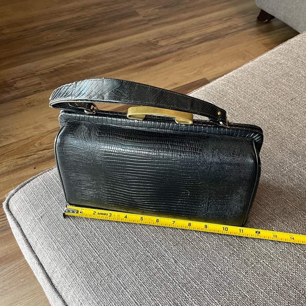 Vintage Lizard Leather Black Handbag Purse. - Picture 6 of 13